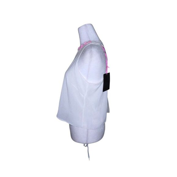 Chandelier Sleeveless Sheer Embroidered Flower Neckline Top Womens Size M White - Picture 7 of 10